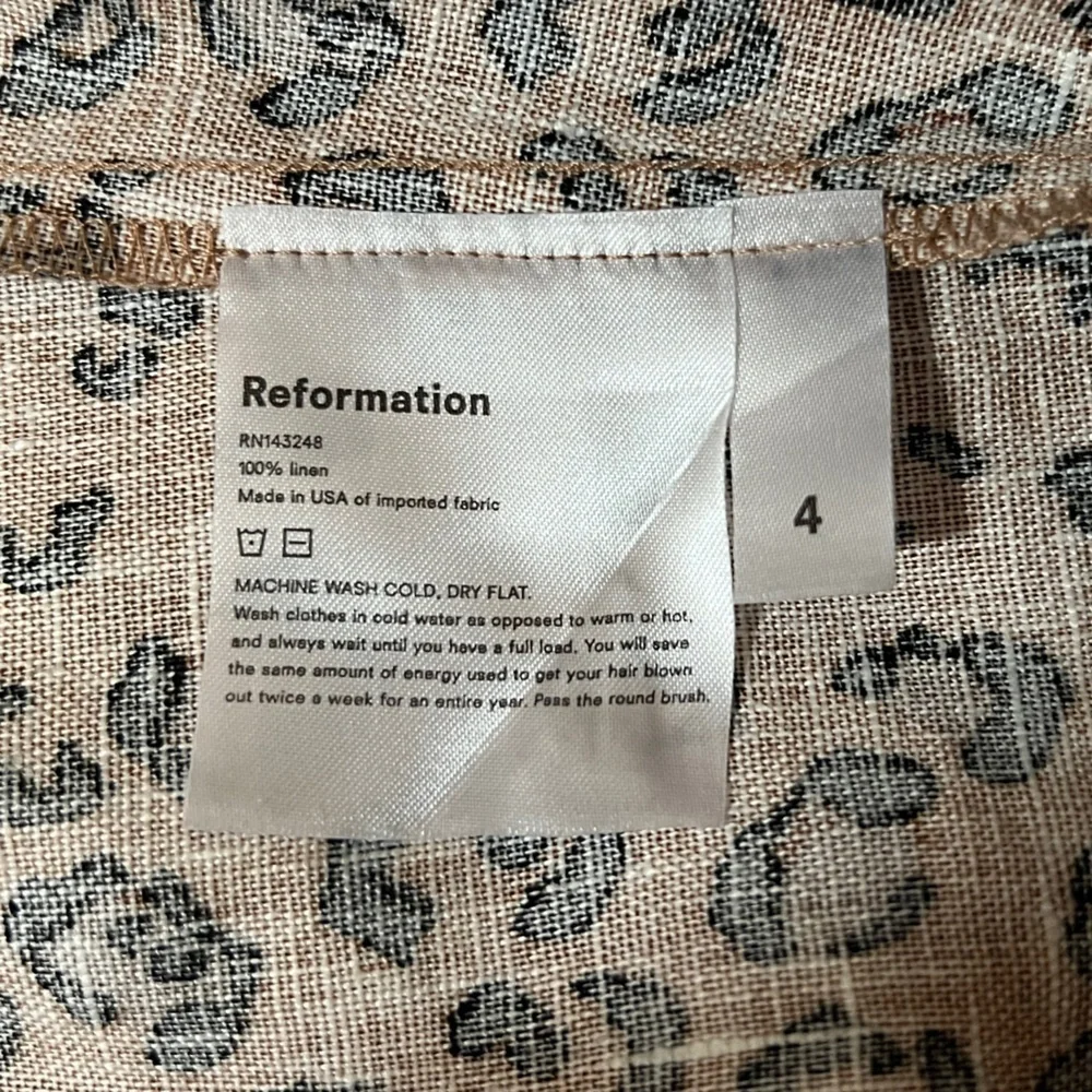Reformation | Cady Linen Leopard Print Mini Skirt A-Line Leg Slit Cheetah Size 4